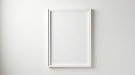 Blank white frame mockup hanging on white wall, isolated on white background, perfect for showcasing your artwork, prints or photos, creating a clean and modern aesthetic for your designs