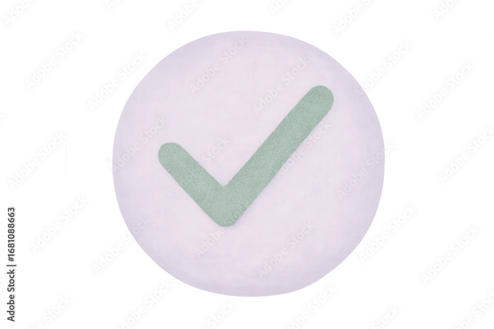Poster green check mark confirming completion of task, approval, or verification on white circle with trans