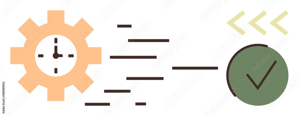 Aufkleber gear with clock, speed lines, and check mark convey productivity, time optimization, and task comple