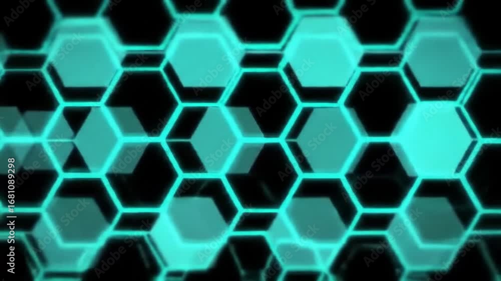 Poster futuristic digital abstract background with glowing hexagons and technology concept.