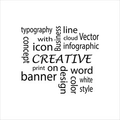 Word Cloud with creative icon background design.