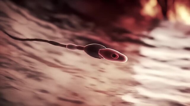 Close-up view of a single human sperm cell.