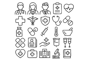 Fototapeta premium Doctor & Medical Job Icon Set, Healthcare Tools and Hospital Vector Collection, Professional Medicine & Treatment Symbols