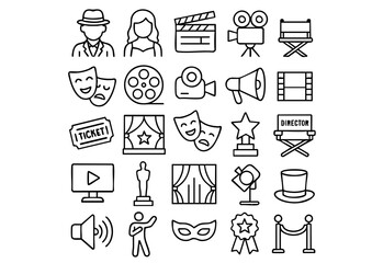 Actor & Entertainment Industry Icon Set, Theater and Film Performance Vector Collection, Cinema, Stage & Award Symbols