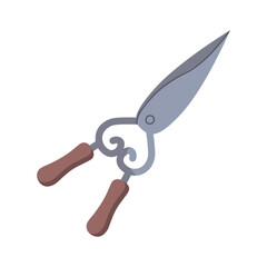 Secateurs pruner flat vector illustration isolated on white. Cute pruning shears with heartshaped handles, garden hand pruners, pruning scissors, garden scissors. Hedge shears. Farming equipment.