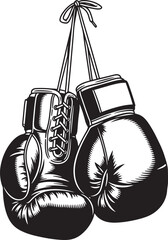 Vector art of pair of boxing gloves hanging by laces