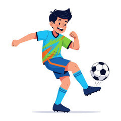 Soccer Action: A vibrant illustration captures a dynamic moment as a young soccer player kicks a ball with skillful precision and enthusiasm.