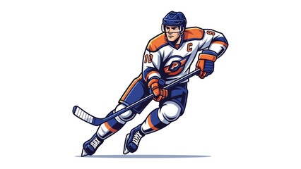 Fototapeta premium Ice Hockey Player in Action: A dynamic illustration captures a hockey player skating with determination. This artwork vividly portrays the essence of speed, skill, and the competitive spirit.