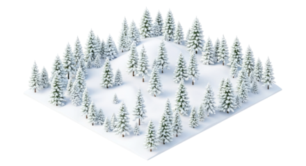 snowy isometric forest a winter wonderland of serene evergreens, isolated on transparent background