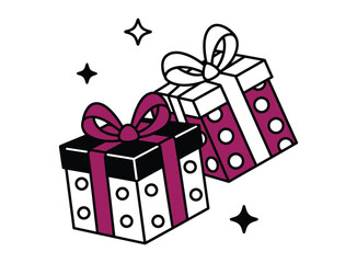 solated open pink gift box with gold ribbon bow for birthday christmas valentine present surprise