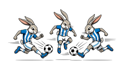 Football Rabbits' Game: This fun and dynamic illustration shows rabbits kicking a soccer ball, showcasing their athletic abilities in a competitive environment. © Azizun