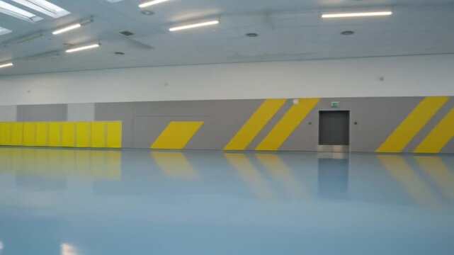 Empty hall with geometric decoration and shiny floor for commercial usage