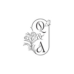caligraphic style monogram luxury minimalist logo design QA wedding initial concept alphabet letter