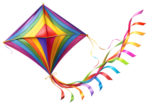 kite flying with waving ribbons png image on transparent background