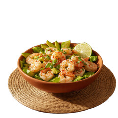 Shrimp salad bowl with avocado and lime