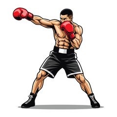 Focused Punch: A powerfully built boxer demonstrates an impactful punch in a dynamic illustration of strength and focus.