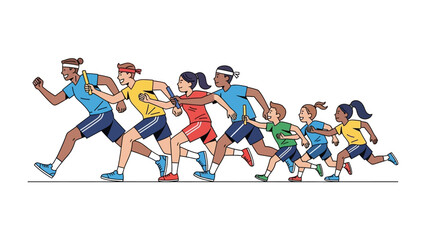 Relay Race: An energetic relay race unfolds, capturing the spirit of competition and teamwork as participants hand off the baton in a vibrant display of speed and coordination.