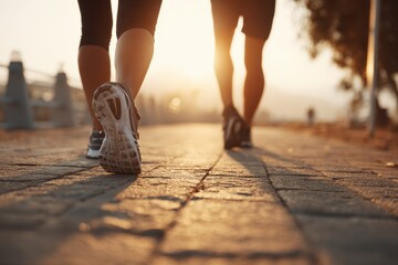 Fit couple jogging outside on a sunny day close up