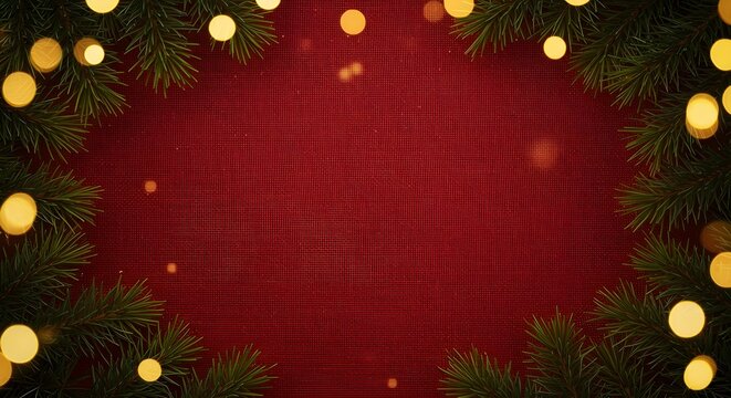 Fondo navide&ntilde;o con &aacute;rboles de Navidad y luces bokeh bokeh en el fondo de lona roja.