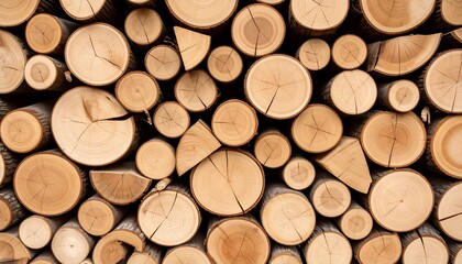 Close-up view of stacked tree trunks.  Natural wood texture