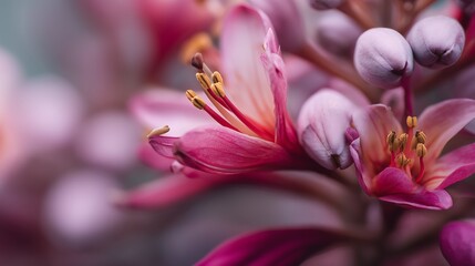 Fototapeta premium Pink and purple flowers with unopened buds