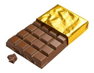 Luxury Dubai chocolate bar with golden wrapper isolated on transparent background