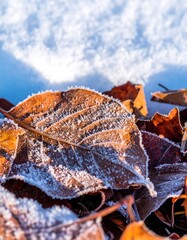 Frozen autumn leaves