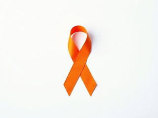 Awareness and support for leukemia, self-harm prevention, and multiple sclerosis represented by orange ribbon isolated on white