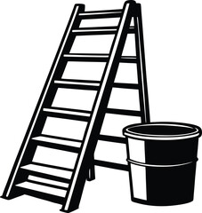 Ladder and paint bucket silhouette for advertising and banners