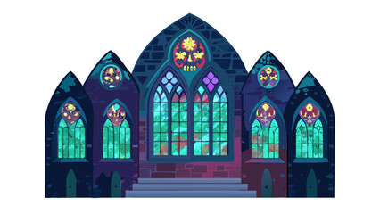 Fototapeta premium Vector art of beautiful gothic church with stained glass windows