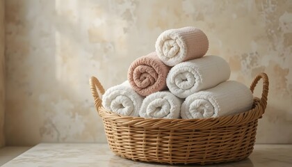 Elegant Bathroom Decor with Towels in Woven Basket