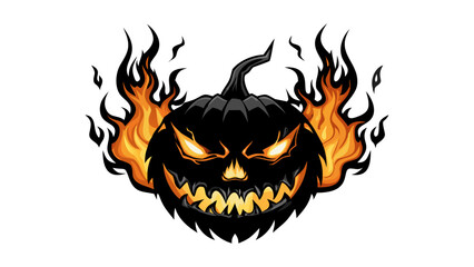 Vector art of scary black halloween pumpkin with fire