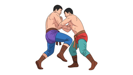 Mongolian Wrestling Illustration: A captivating illustration of two athletes in the midst of a traditional Mongolian wrestling match, embodying strength, discipline.