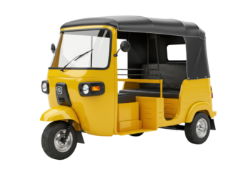 Isolated Yellow Autorickshaw Three-Wheeler Taxi Cab Vehicle Auto Rickshaw Transport Car Rendered Image