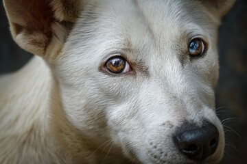Close up of a white Thai dog s face