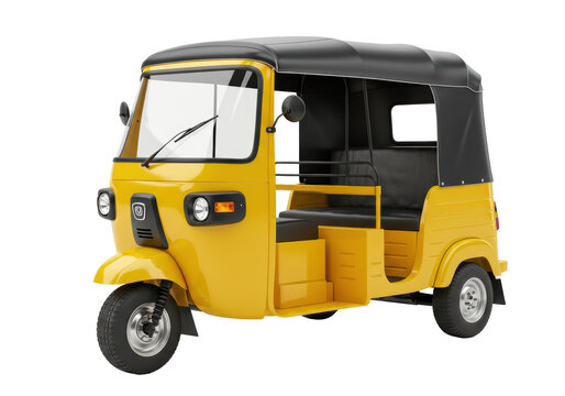 Isolated Yellow Autorickshaw Three-Wheeler Taxi Cab Vehicle Auto Rickshaw Transport Car Rendered Image