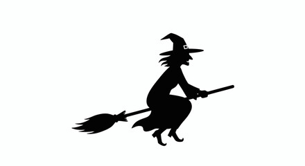Halloween flying witch broom spooky night silhouette scary horror festival celebration