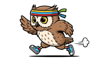 Owl on the Move: A charming cartoon owl dashes with boundless energy. A unique illustration that celebrates the spirit of fitness and vitality. 