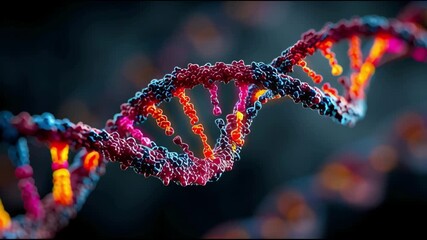 The molecules that make up DNA are intertwined with each other, forming a double helix. It is represented by bright colors such as blue, pink, orange, and purple.	
 - Powered by Adobe