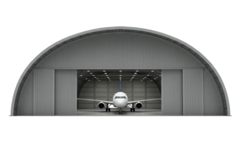 Isolated Aircraft Hangar with Airplane Inside, Airport Building Structure, Aviation Industry