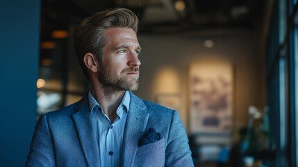 Obraz premium startup founder in stylish suit without tie