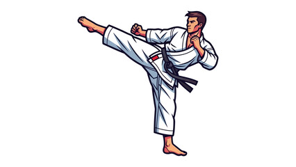 Dynamic Karate: An illustration of a Karateka delivering a powerful side kick, symbolizing strength, precision, and the discipline of martial arts. The scene captures the spirit of self-defense.