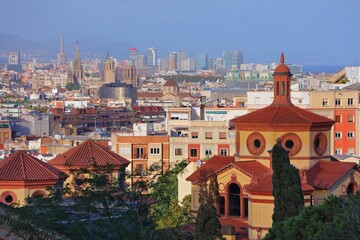 Cityscape of El Poble-sec and Sant Antoni district of Barcelona city, Spain. Teatre Lliure theatre...