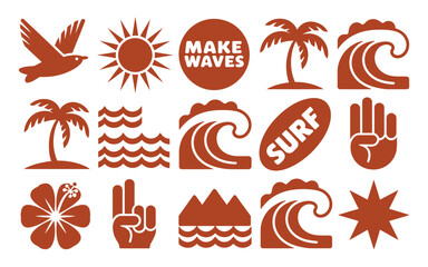 Surf and tropical themed icons and graphics collection