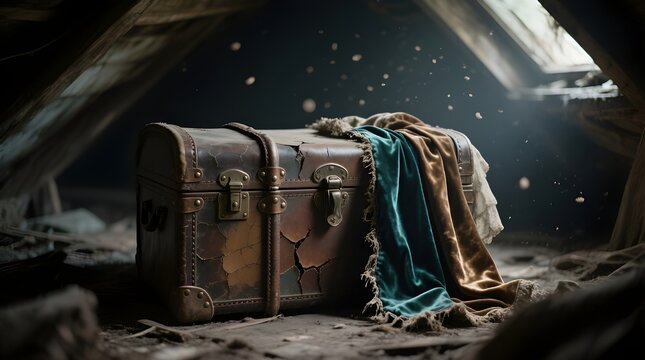 Vintage Steamer Trunk in a Dusty Attic
