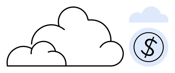 Cloud with dollar coin highlighting financial savings, online services, digital solutions. Ideal for finance, cloud computing, technology, business, data management, digital economy simple flat
