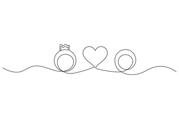 Simple wedding ring one line art minimal outline vector design
