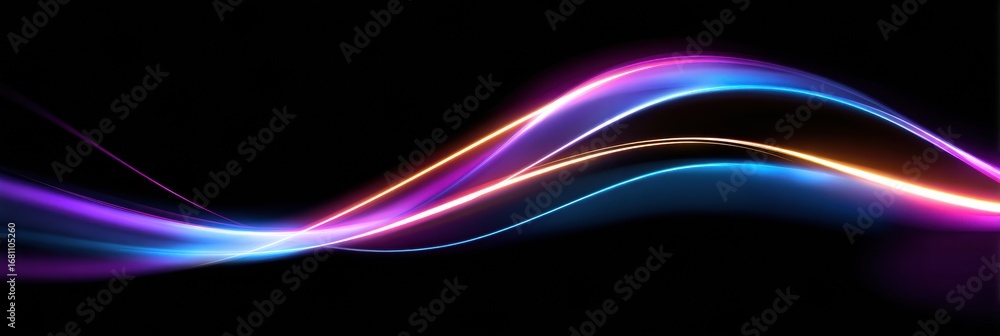 Poster colorful light waves creating a vibrant abstract design on a dark background for artistic display or