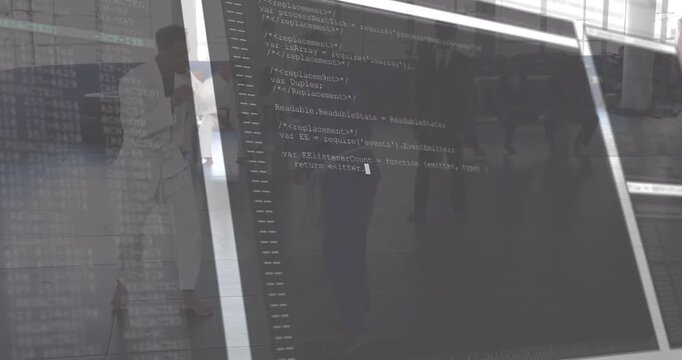 Martial arts referee stepping between competitors sending code overlay receding to reveal sparring