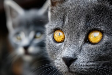 Blurred grey kitten with yellow eyes